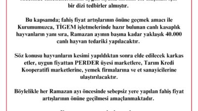 Et ve Süt Kurumu Ramazan Öncesi Fahiş Fiyat Artışlarını Önlemek İçin Harekete Geçti