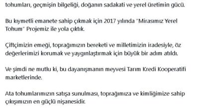 Emine Erdoğan: Ata Tohumları Tarım Kredi Marketlerinde Satışa Sunuldu