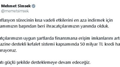 Hazine ve Maliye Bakanı Şimşek’ten İhracatçılara 50 Milyar Liralık Kredi Desteği