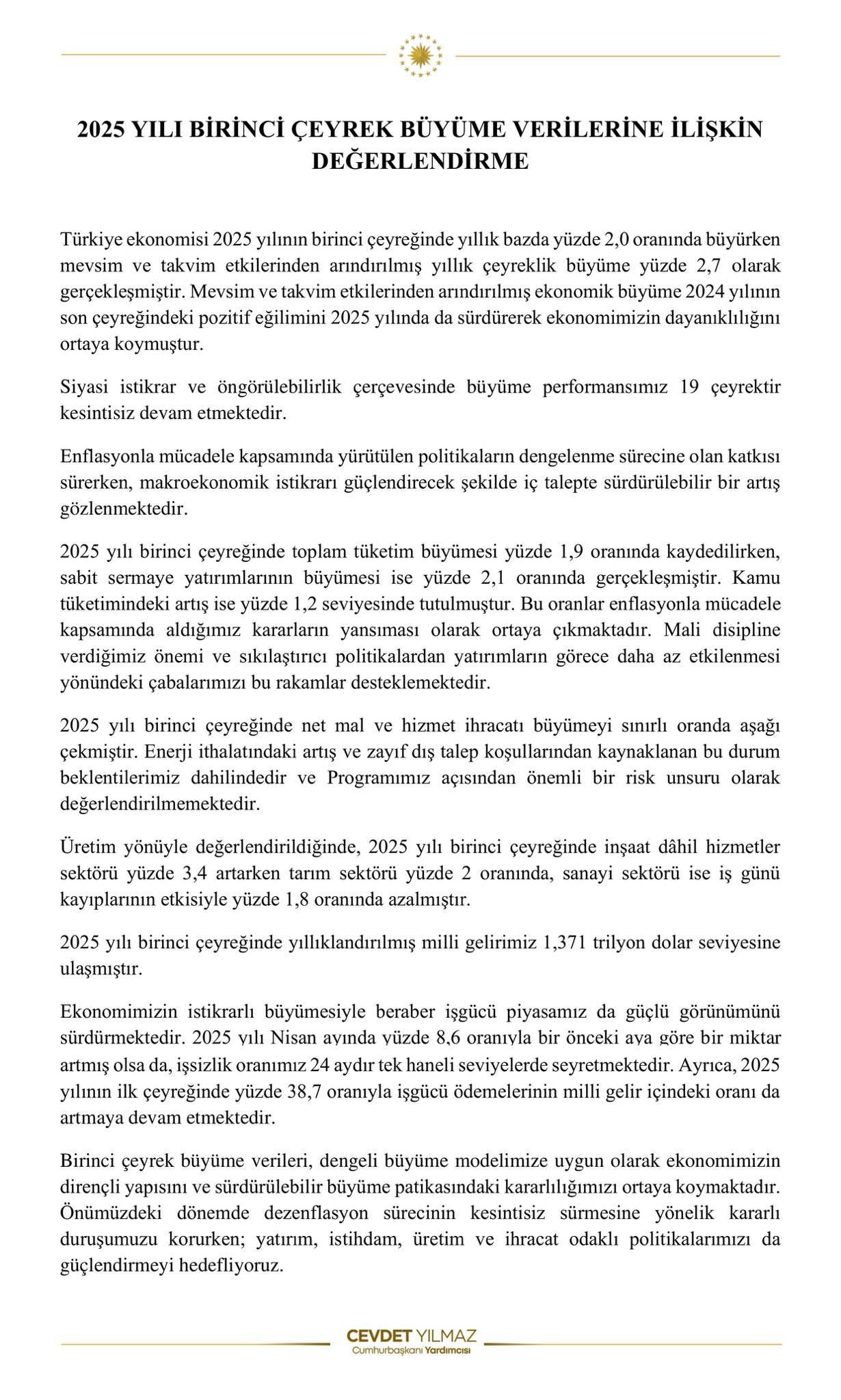 Cumhurbaşkanı Yardımcısı Cevdet Yılmaz,