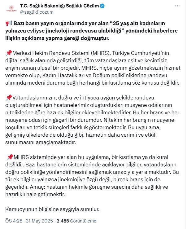 Sağlık Bakanlığı, MHRS sisteminde