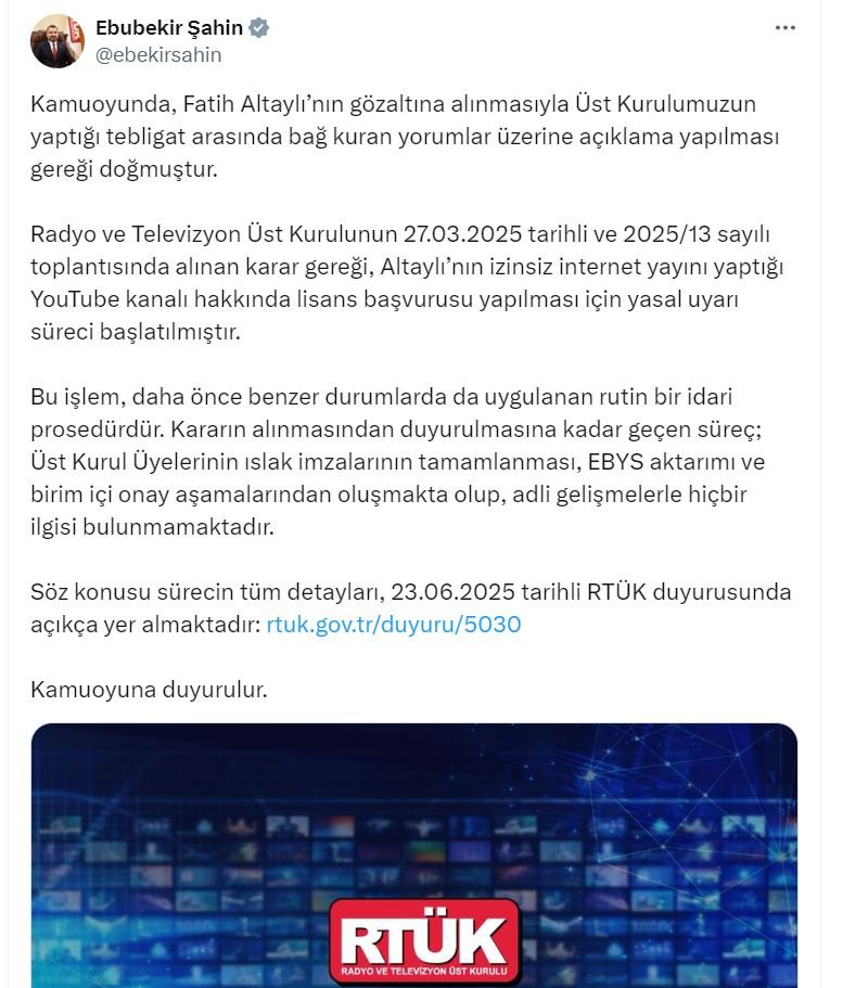 RTÜK Başkanı Ebubekir Şahin,