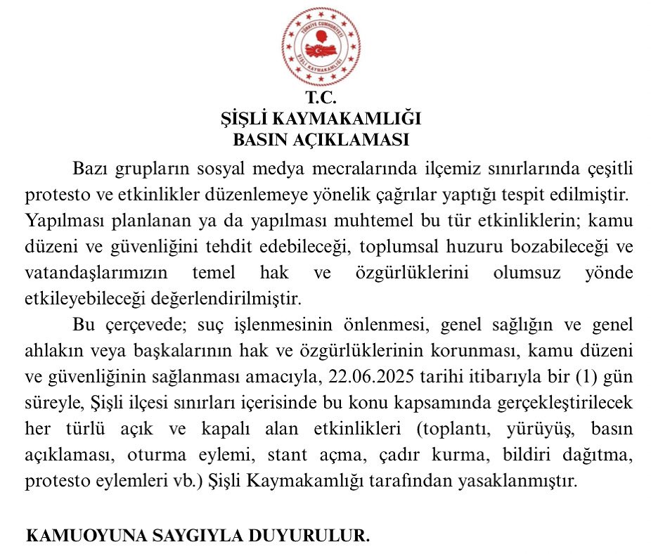 Şişli Kaymakamlığı, ilçe genelinde