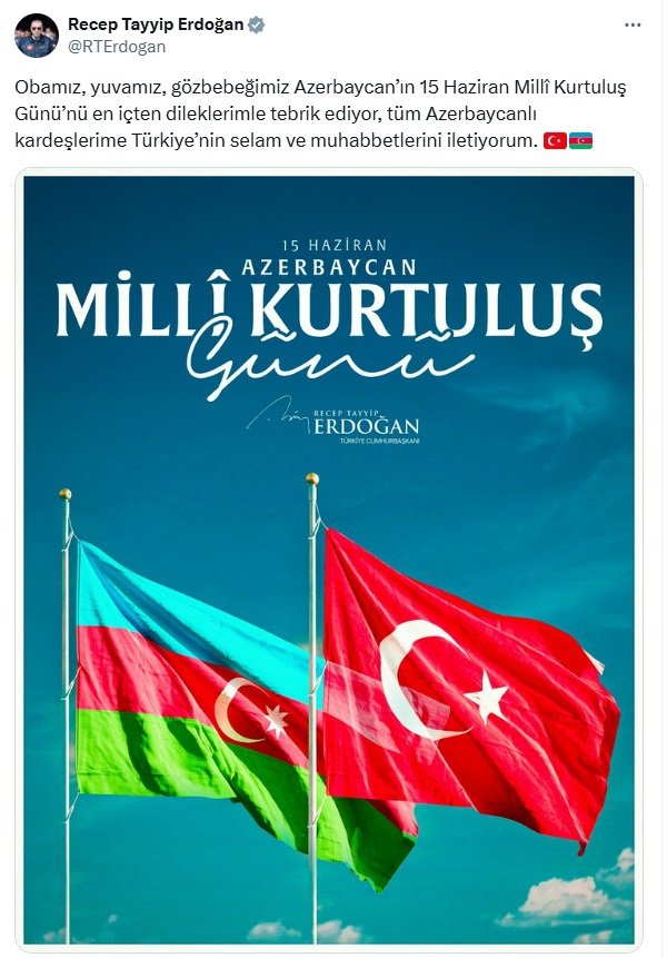Cumhurbaşkanı Erdoğan, Azerbaycan'ın 15