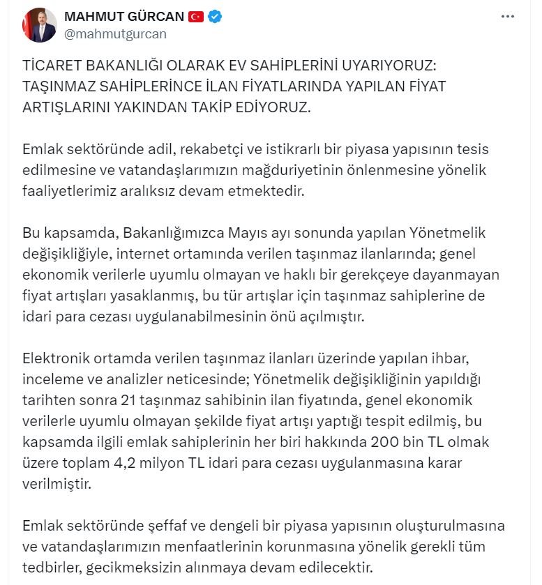 Ticaret Bakanlığı, emlak ilanlarında