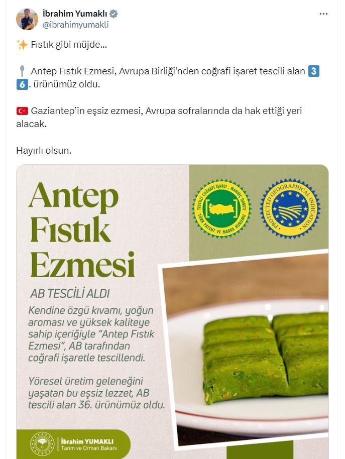 Gaziantep fıstık ezmesi, AB'den