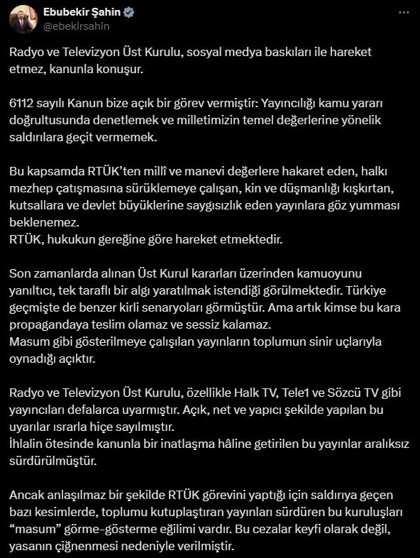 RTÜK Başkanı Ebubekir Şahin,