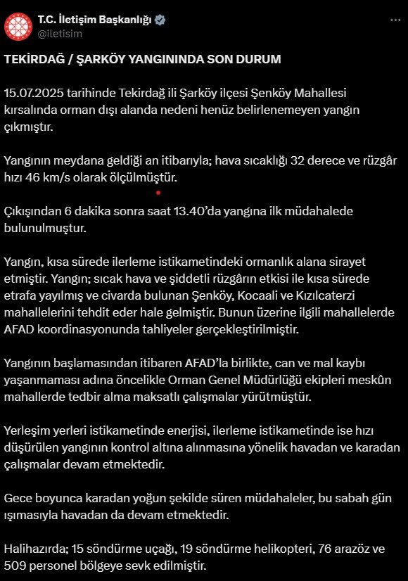 İletişim Başkanlığı, Tekirdağ'ın Şarköy