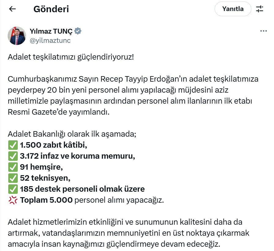 Adalet Bakanı Yılmaz Tunç,