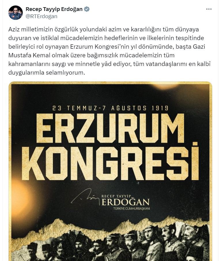 Cumhurbaşkanı Erdoğan, Erzurum Kongresi'nin