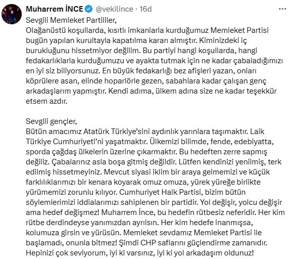 Memleket Partisi oy çokluğuyla