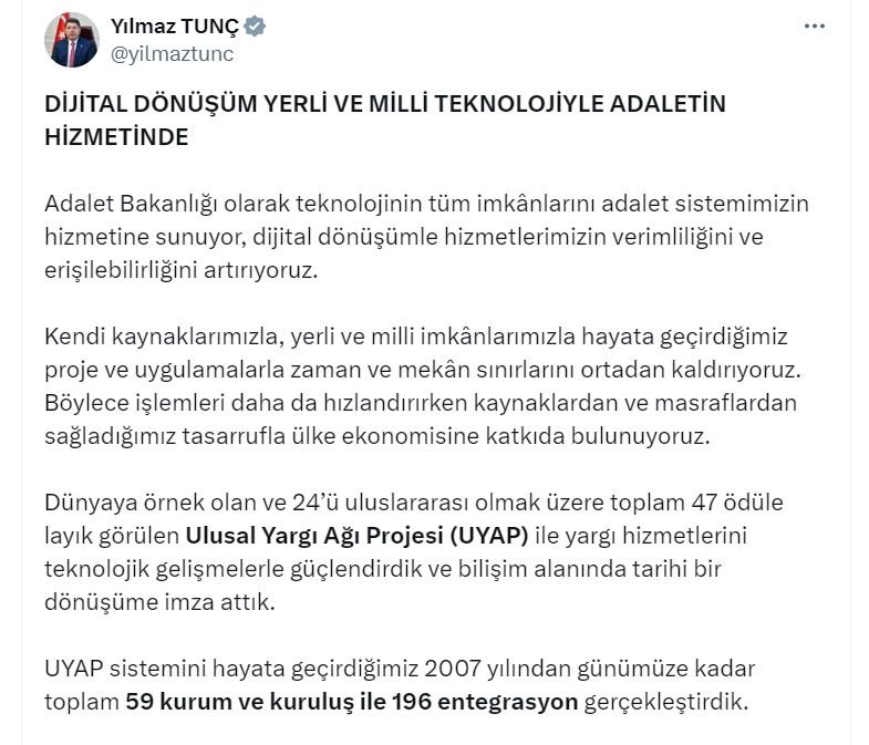 Adalet Bakanı Yılmaz Tunç,