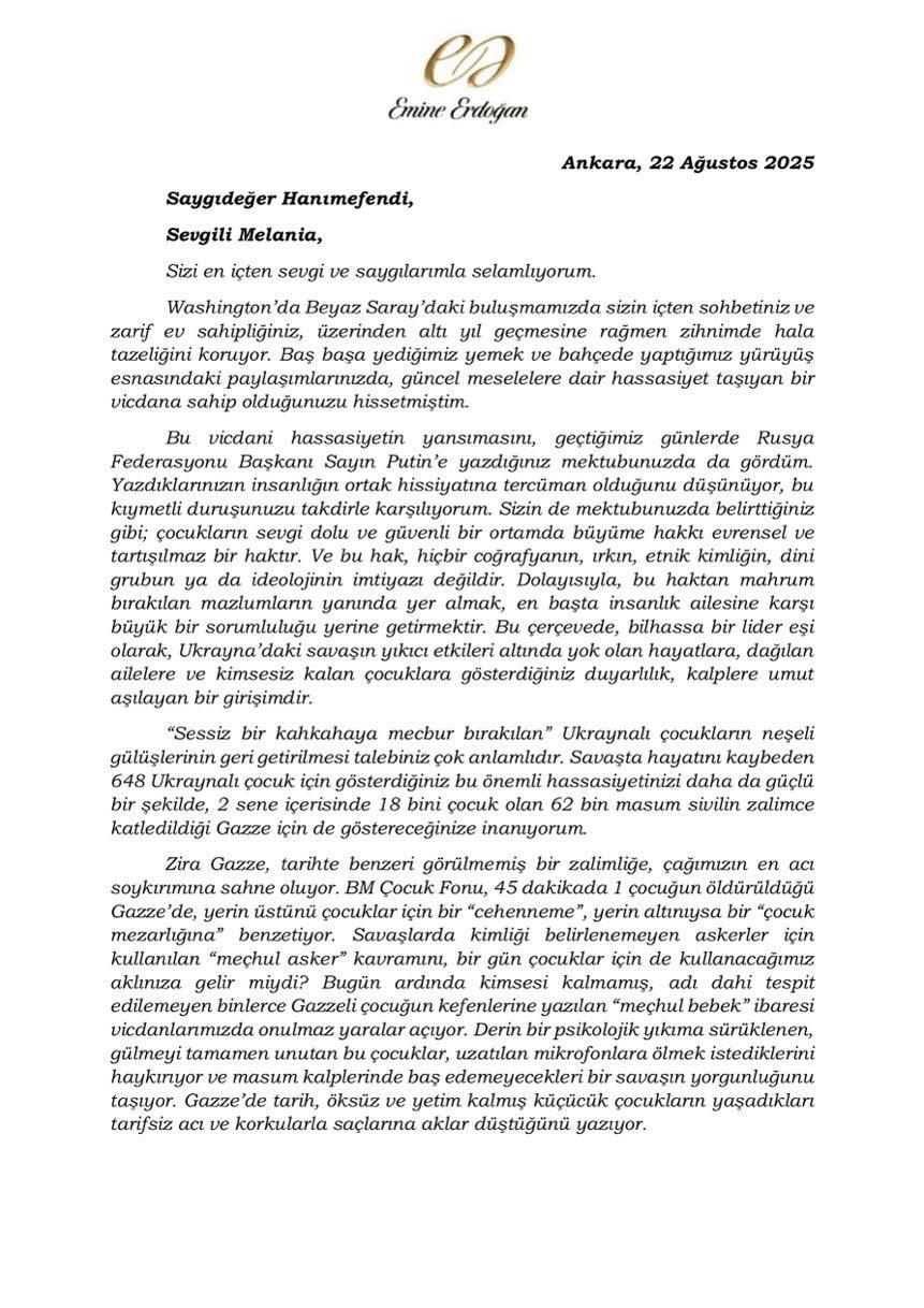 Emine Erdoğan, Melania Trump'a