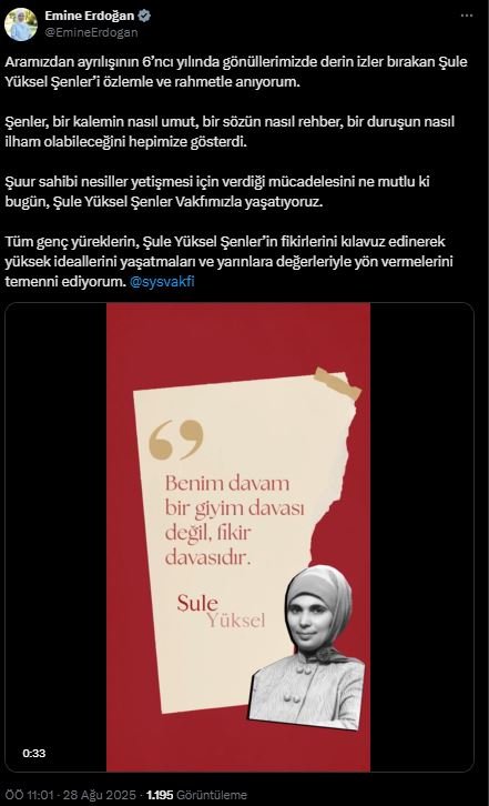 Emine Erdoğan, vefatının 6.