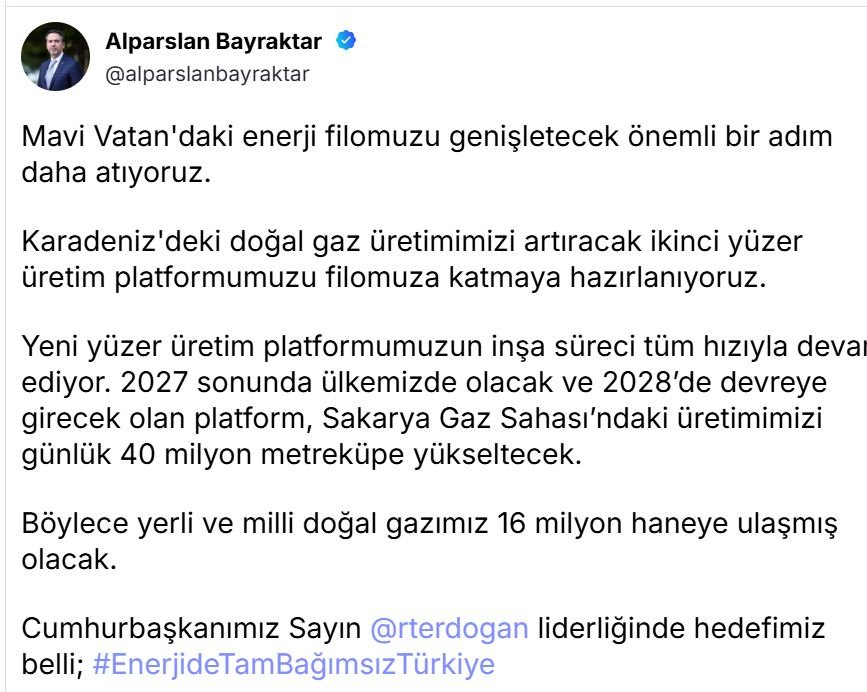 Enerji Bakanı Alparslan Bayraktar,