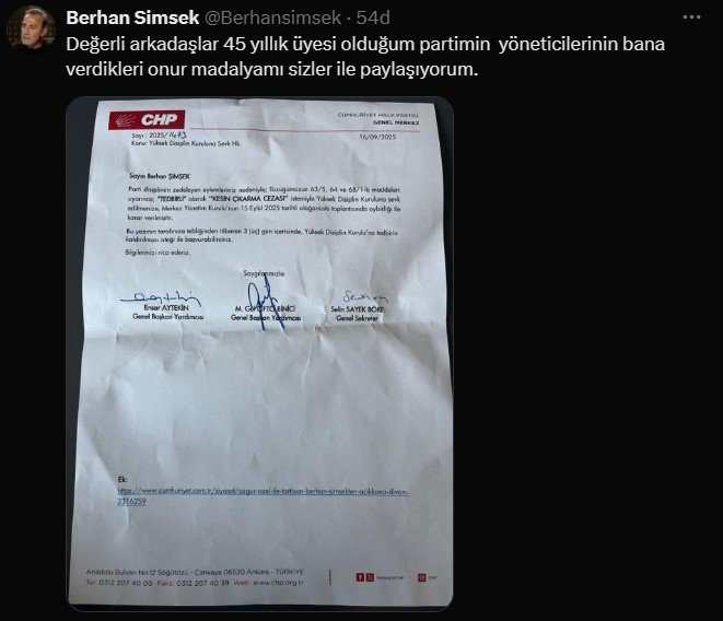 CHP, eski milletvekili Berhan