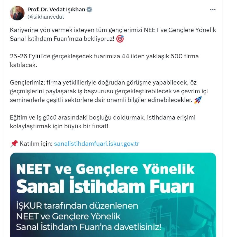 Çalışma Bakanı Vedat Işıkhan,