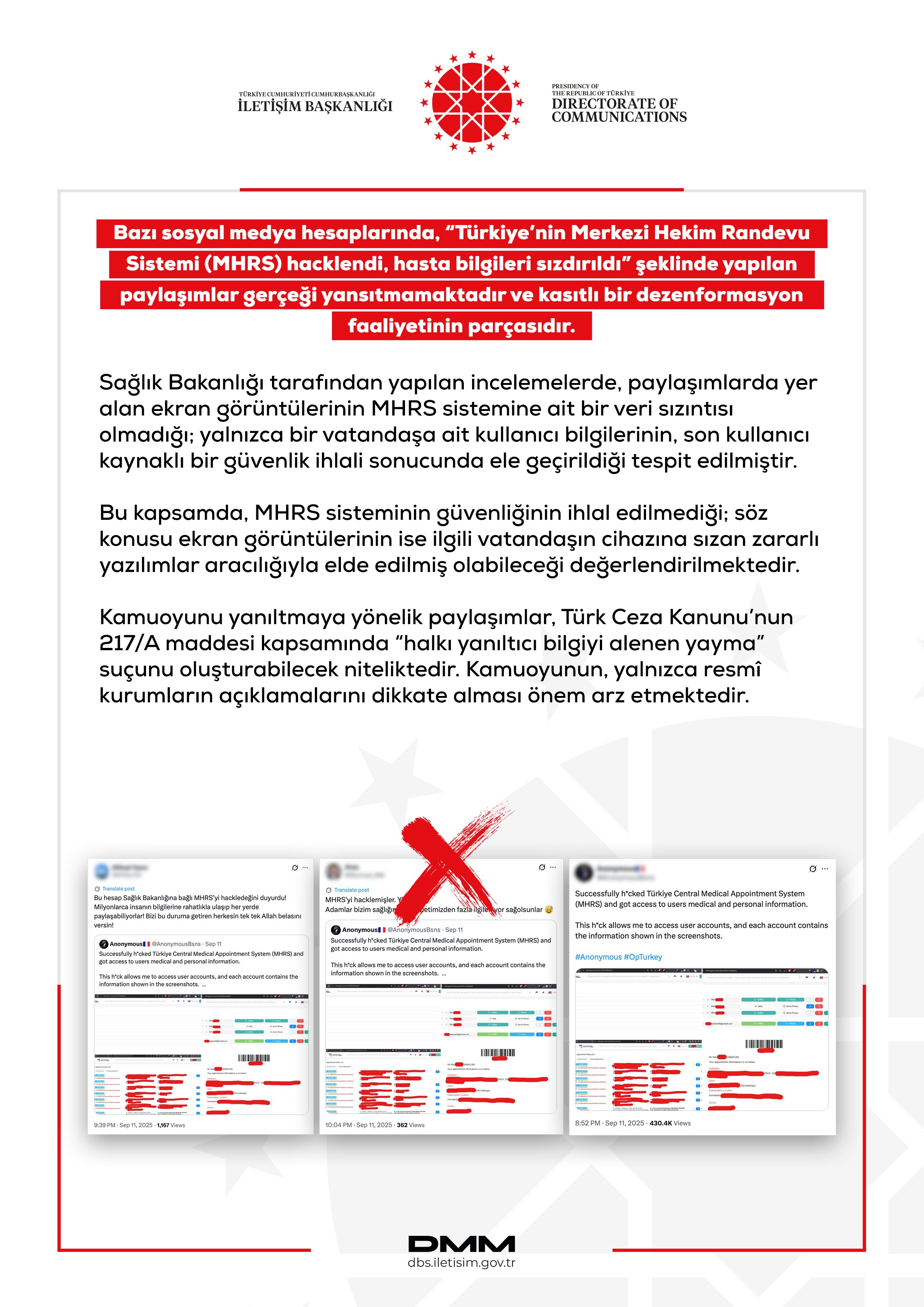 DMM, MHRS'nin hacklendiği iddialarını