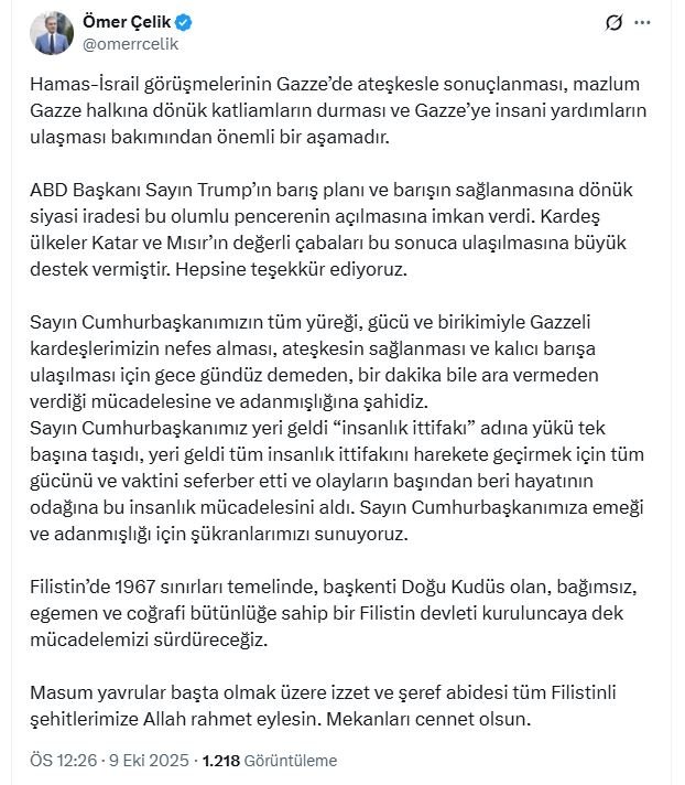 AK Parti’li Çelik’ten Tarihi Açıklama: Filistin Devleti Kuruluncaya Dek Mücadelemizi Sürdüreceğiz