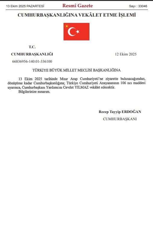 Cumhurbaşkanı Erdoğan’ın Mısır Ziyareti Öncesi Cevdet Yılmaz’a Tarihi Vekalet Görevi