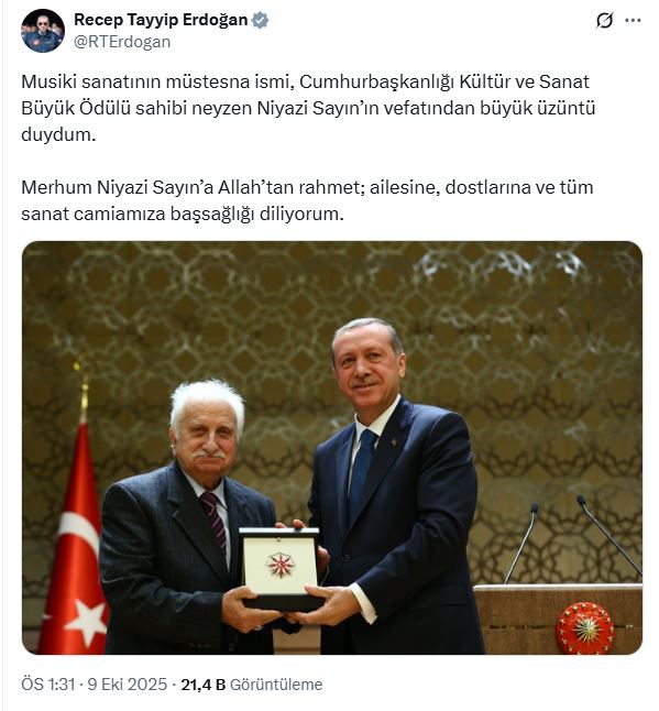 Cumhurbaşkanı Erdoğan’dan Neyzen Niyazi Sayın İçin Duygusal Başsağlığı Mesajı