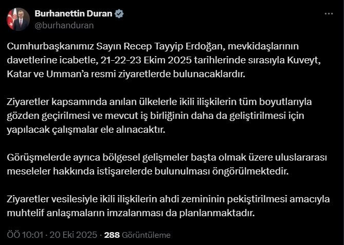 Cumhurbaşkanı Erdoğan Körfez Turu Başlatıyor: Kuveyt, Katar ve Umman’a Kritik Ziyaretler