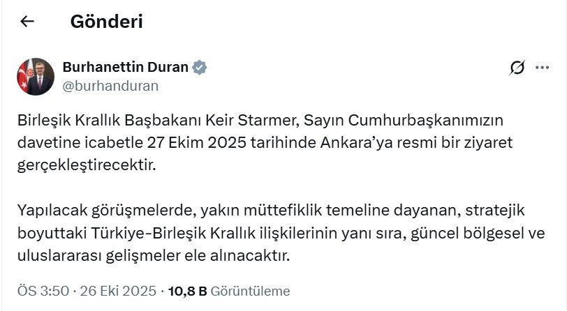 İngiltere Başbakanı Starmer Ankara’da: Türkiye-İngiltere Stratejik İş Birliği Masaya Yatırılacak İngiltere Başbakanı Keir Starmer,