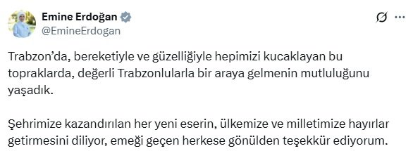 Emine Erdoğan Trabzon’da: Yeni Eserlerin Ülkemize Hayırlar Getirmesini Diliyorum