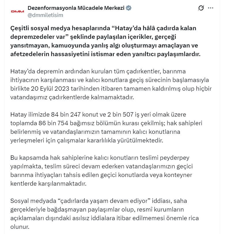 İletişim Başkanlığı, Hatay'da çadırda