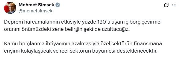 Bakan Şimşek’ten Ekonomide Önemli Açıklama: İç Borç Çevirme Oranında Büyük Düşüş Geliyor