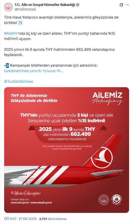 Aile Yılı İndiriminden 662 Bin 499 Kişi Yararlandı! THY’nin Ailelere Özel Kampanyası Büyük İlgi Gördü