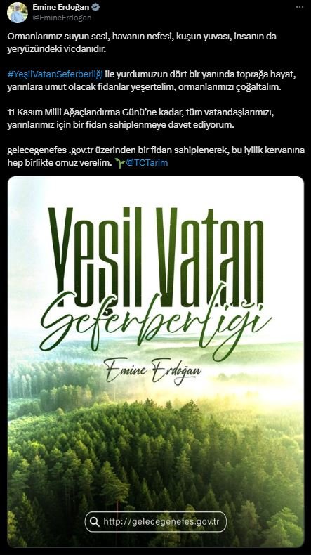 Emine Erdoğan, vatandaşları Yeşil