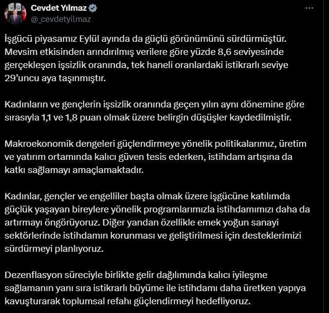 Cevdet Yılmaz’tan İstihdam Atağı: İşsizlik Rakamlarında Tarihi Başarı Cumhurbaşkanı Yardımcısı Cevdet Yılmaz,