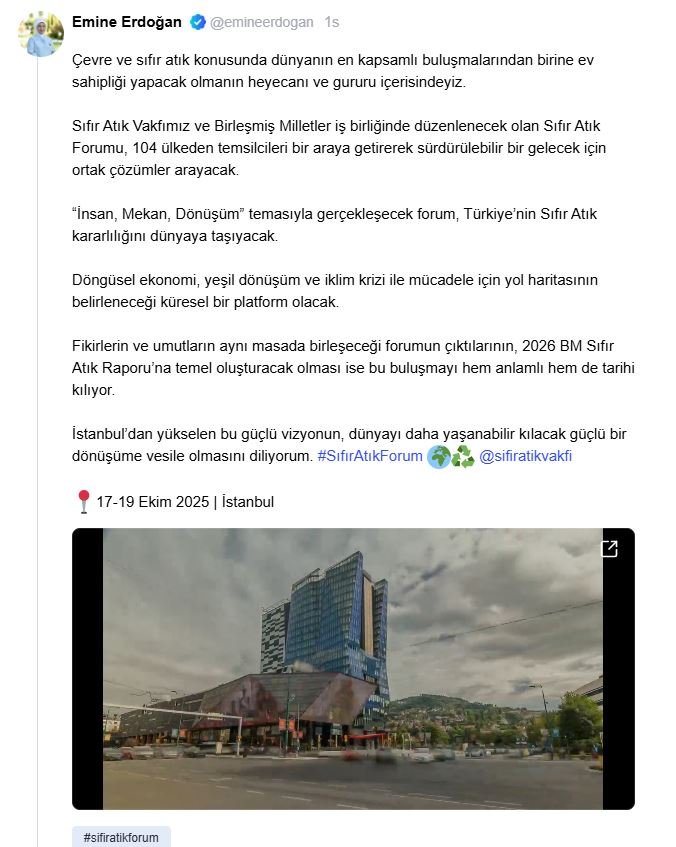 Emine Erdoğan: Sıfır Atık Forumu Türkiye’nin Kararlılığını Dünyaya Taşıyacak