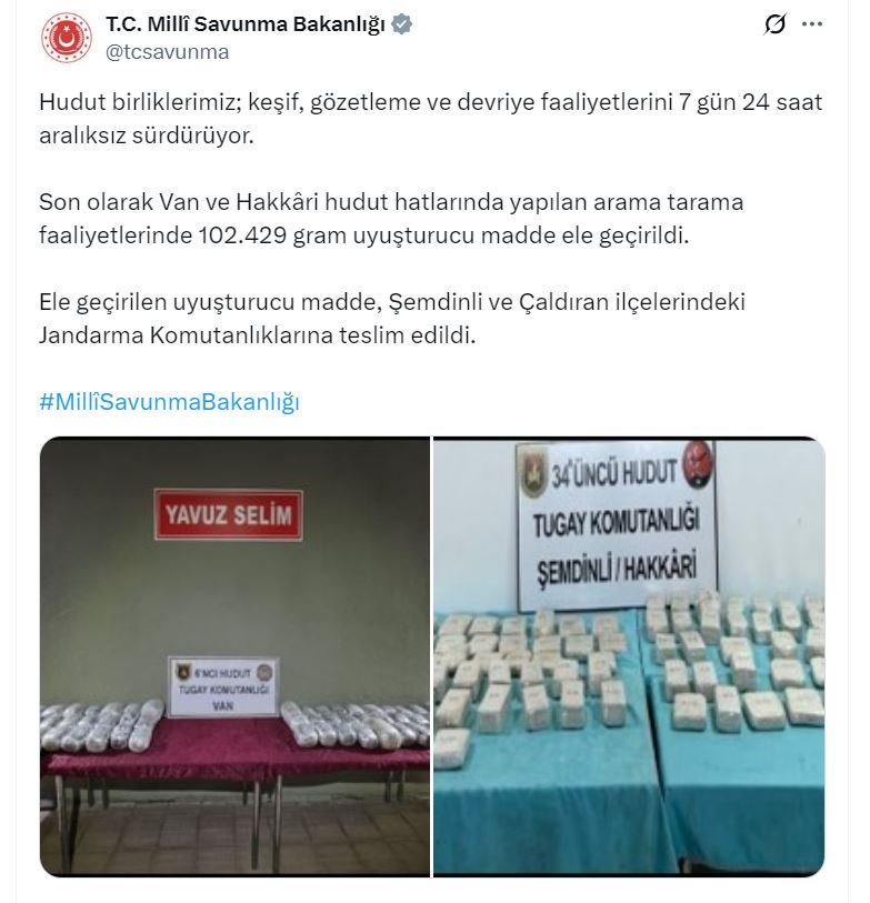 MSB’den Dev Uyuşturucu Operasyonu: Van ve Hakkari’de 102 Kilo Uyuşturucu Ele Geçirildi