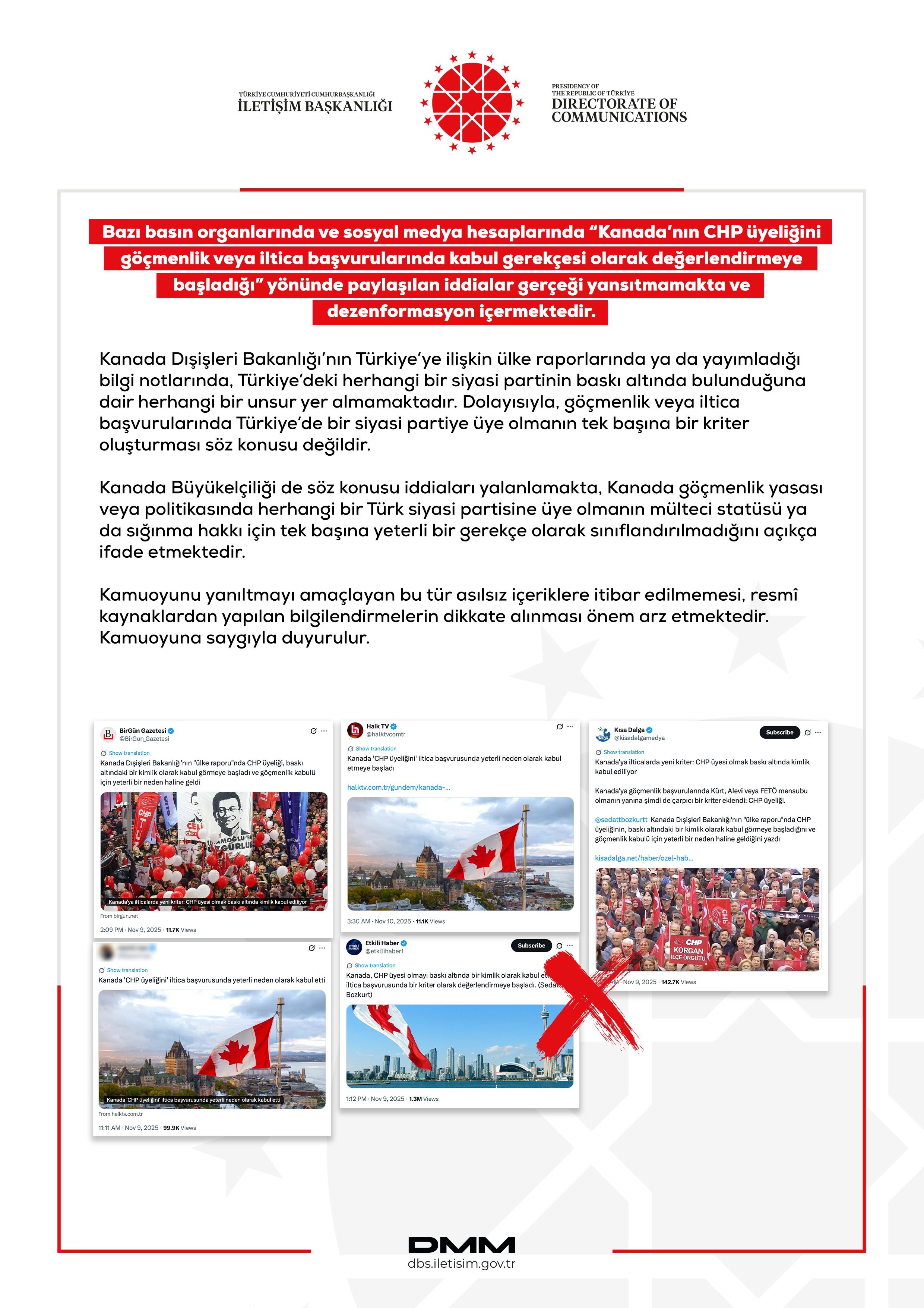 DMM’den Çarpıcı Açıklama: Kanada’nın CHP Üyeliğini İltica Gerekçesi Olarak Kabul Ettiği İddiası Dezenformasyon