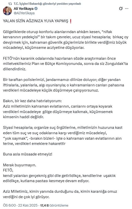 İçişleri Bakanı Ali Yerlikaya, CHP