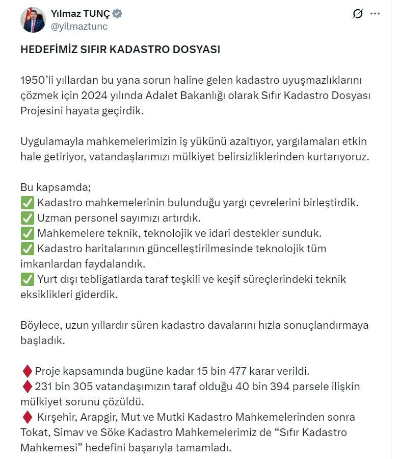 Adalet Bakanı Yılmaz Tunç, Sıfır