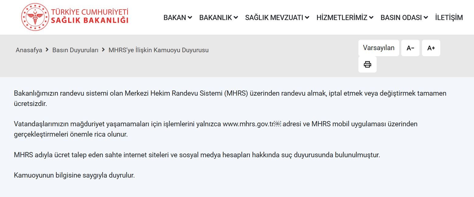 Sağlık Bakanlığı’ndan Kritik MHRS Uyarısı: Sahte Siteler Hakkında Suç Duyurusu!