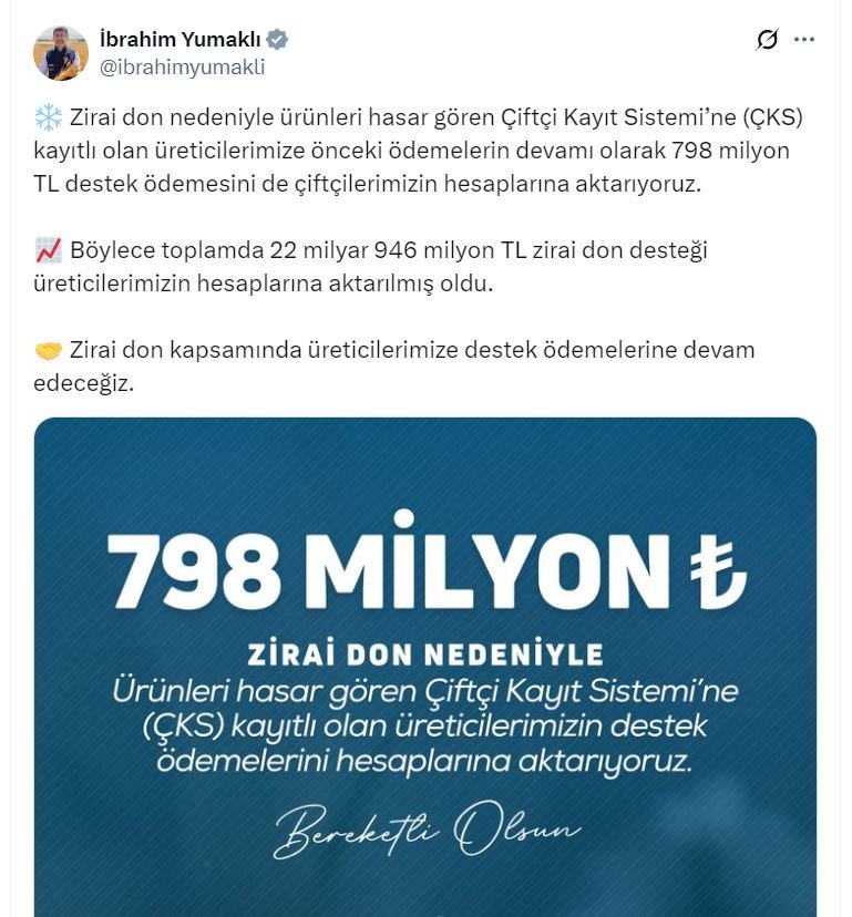 Tarım ve Orman Bakanlığı’ndan Üreticilere Dev Zirai Don Desteği: 23 Milyar Liraya Yakın Ödeme Yapıldı!