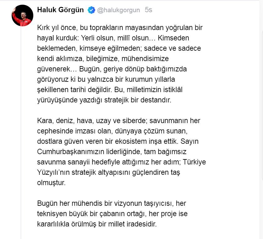 Savunma Sanayii Başkanı Görgün’den 40’ıncı Yıl Mesajı: Artık Sadece İthalat Yapan Bir Ülke Değiliz