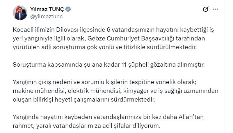 Kocaeli’deki Kozmetik Fabrikası Yangınında 6 Kişi Hayatını Kaybetti, Adalet Bakanı Tunç’tan Kritik Açıklama