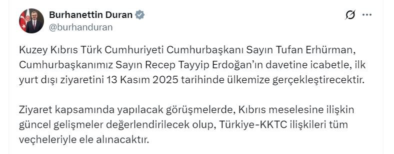 KKTC Cumhurbaşkanı Erhürman, İlk Yurt Dışı Ziyaretini Türkiye’ye Gerçekleştirecek