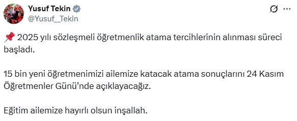 Milli Eğitim Bakanı Tekin’den Öğretmenler Günü’nde Büyük Müjde: 15 Bin Öğretmen Ataması Açıklanacak!