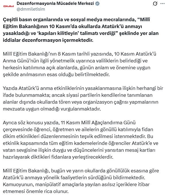 DMM’den Çarpıcı Açıklama: ‘MEB’in Atatürk’ü Anmayı Yasakladığı’ İddiaları Asılsız
