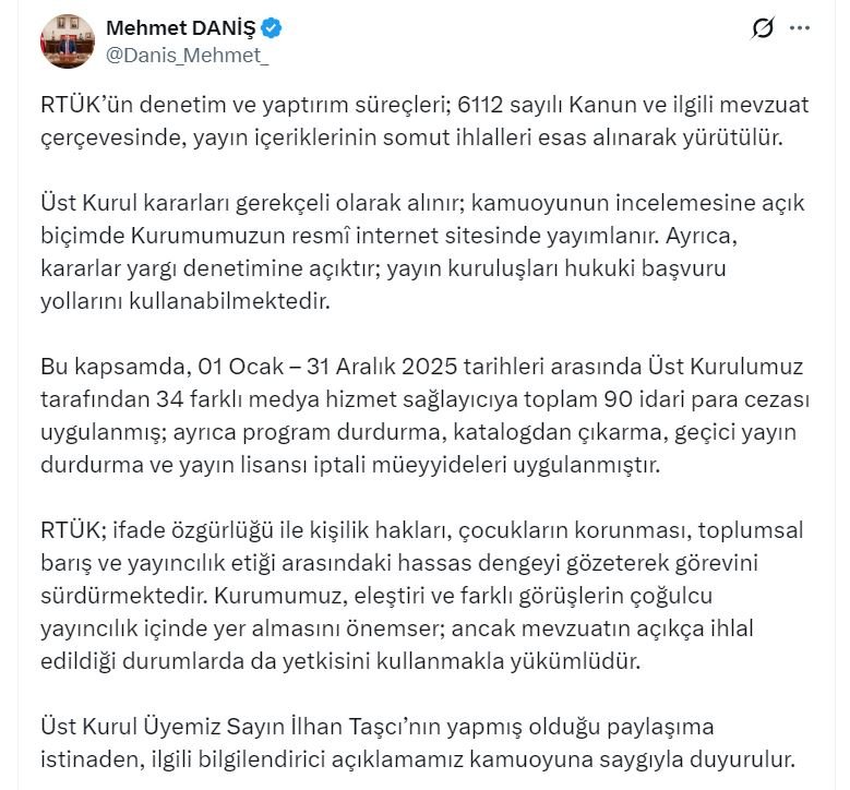 RTÜK Başkanı Mehmet Daniş,