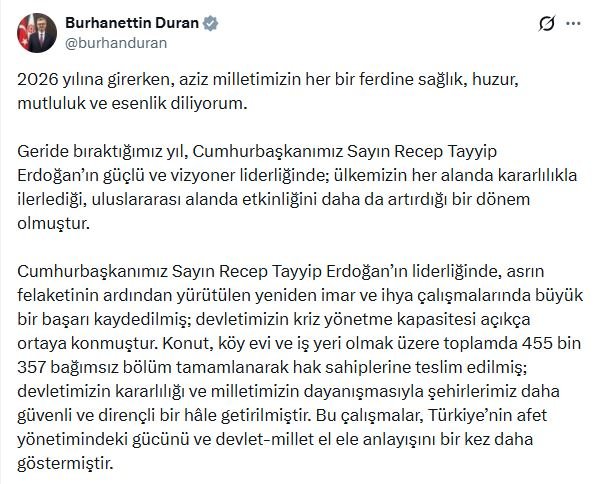 İletişim Başkanı Burhanettin Duran, 2026