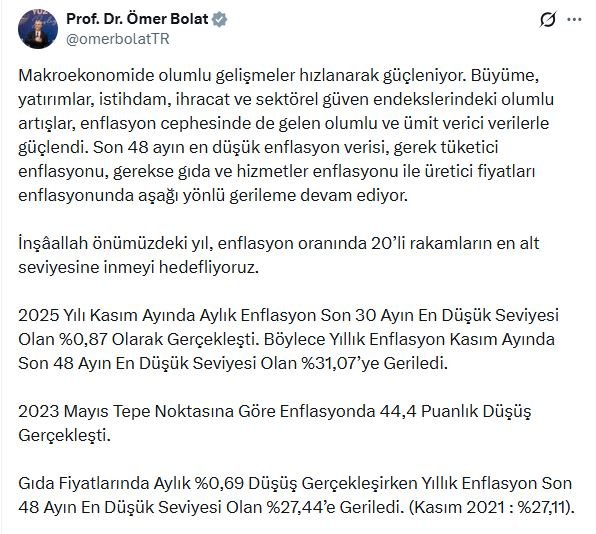 Ticaret Bakanı Ömer Bolat, kasım