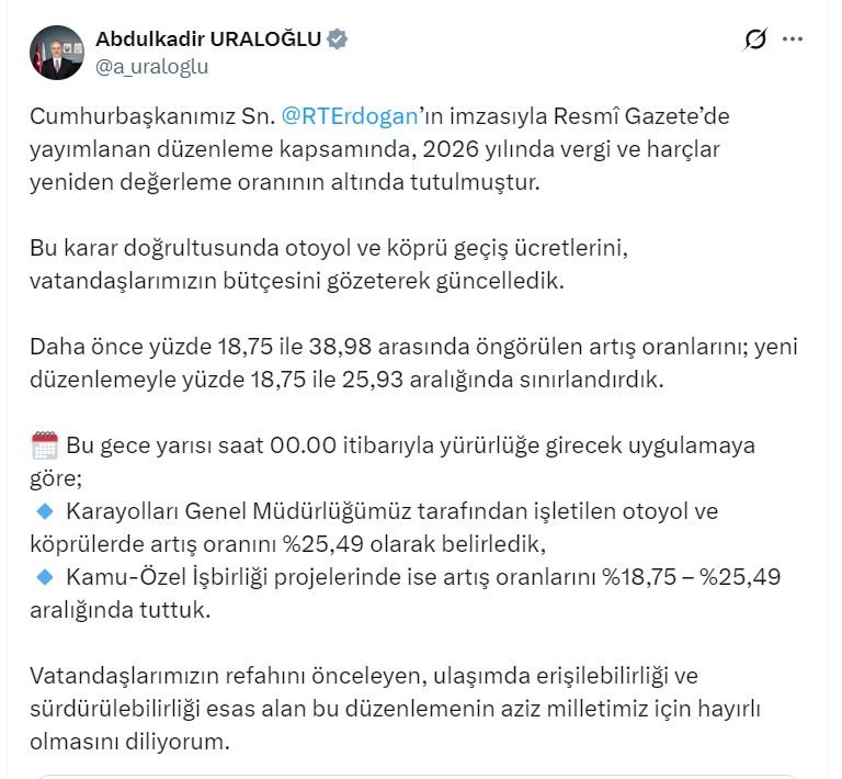 Ulaştırma Bakanı Abdulkadir Uraloğlu,