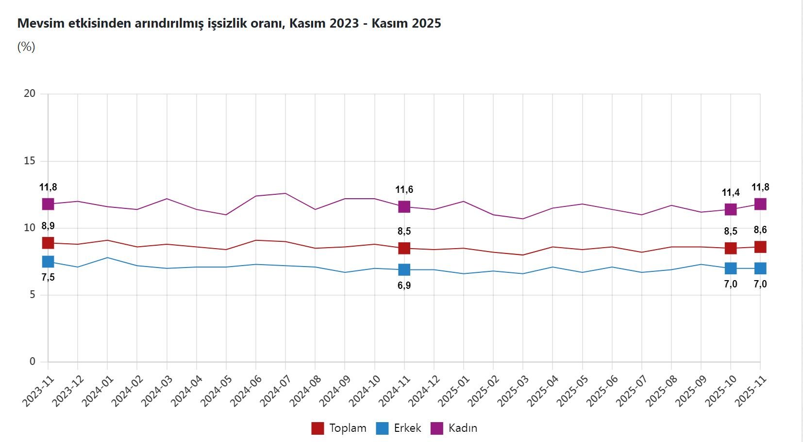 TÜİK, Kasım 2025 işsizlik oranını